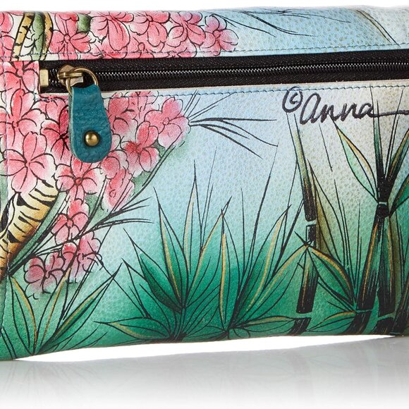 Women’s Leather Wristlet Clutch Hand-Painted Pandas Vintage Art Organizer - Picture 2 of 6